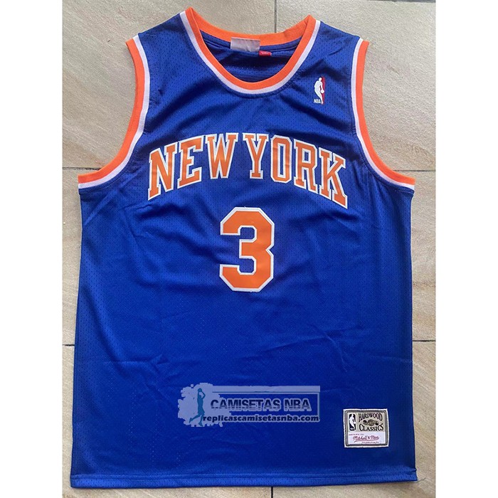 Camiseta New York Knicks John Starks NO 3 Mitchell & Ness Hardwood Classics Azul